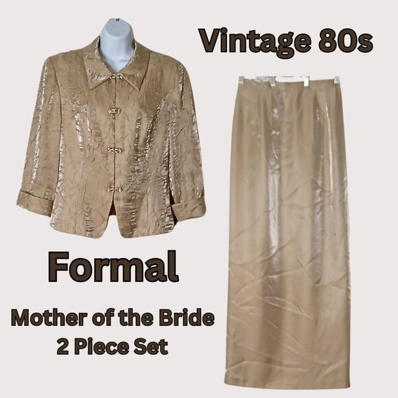 Vintage 80s Womens Long Skirt Blazer Suit Set Size 12 Rhinestone Crepe Wedding - Picture 1 of 9